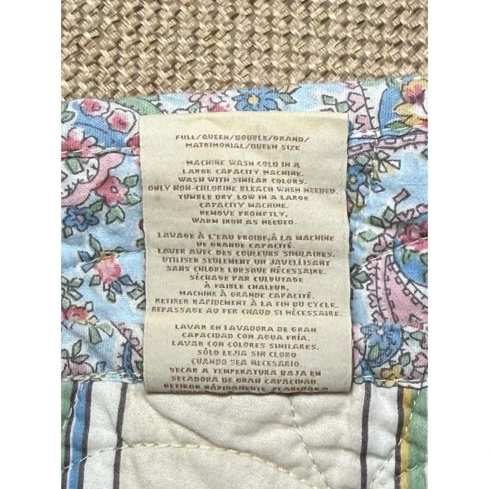 Ralph Lauren Quilt Paisley Floral Queen Shabby Chic Coverlet Blue Pink Stripes